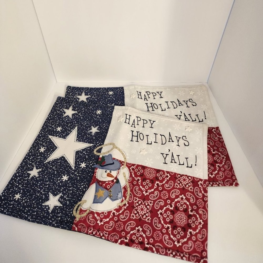 Snowman Christmas Placemats  100% Cotton Set of 2